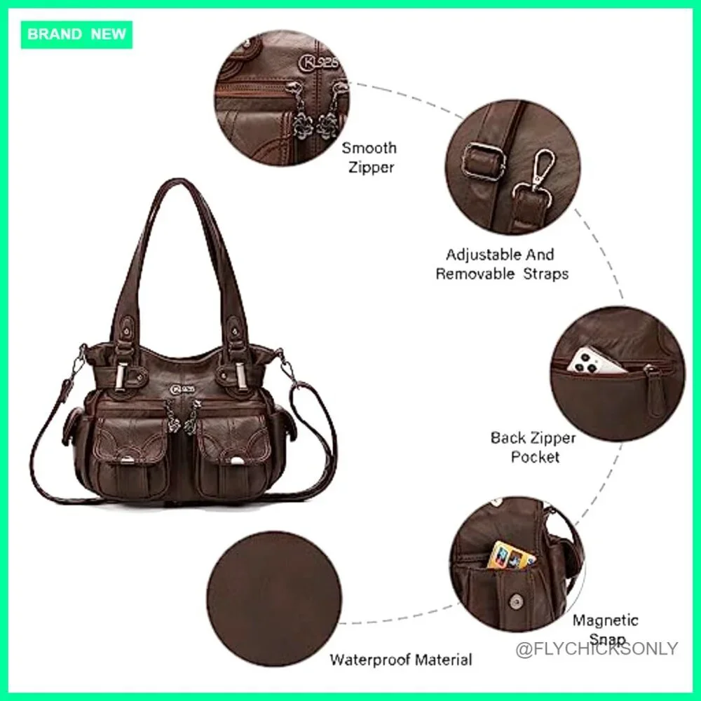 Large Hobo Tote Bag with Adjustable Strap, Multi-Pocket Design, PU Leather